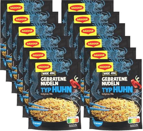MAGGI Magic Asia Gebratene Nudeln Typ Huhn, 12er Pack (12 x 121g) | Leckeres Fertiggericht mit Instant Nudeln fix in der Pfanne zubereitet