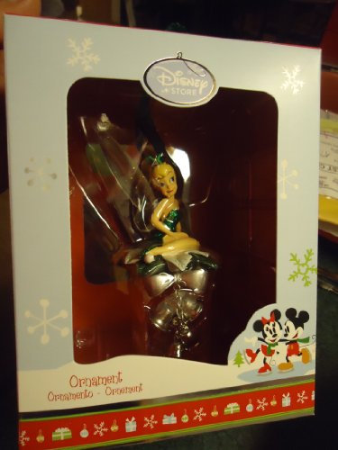 Disney Weihnachtsbaumschmuck mit Glöckchen, Glitter, Tinkerbell mit transparenten Flügeln, sitzt auf weißem Weihnachtsstern und Glöckchen.