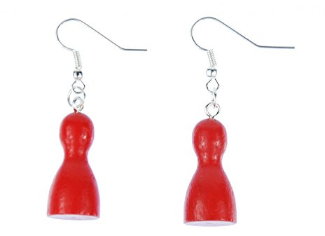 Miniblings Spielfigur Ohrringe Brettspiel Spiel Spielkegel rot versilbert | In Berlin von Hand montierter Ohrschmuck, mit Holz und Männchen