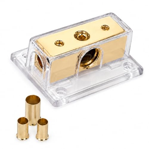 Sinuslive VB1-2 Stromverteiler 35–50 mm² auf 2X 16–25 mm², 24 Karat vergoldeter Verteilerblock, Kabelverteiler für Car-HiFi Stromkabel, 1 Eingang / 2 Ausgänge