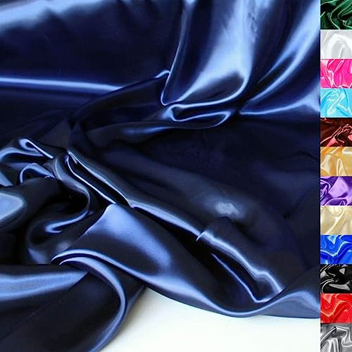 TOLKO 1m Glanz Satin Stoff Meterware als Modestoff Dekostoff Kostümstoff Gardinenstoff Vorhangstoff Hochzeitsstoff | Glitzer Satinstoffe zum Nähen Dekorieren | Nähstoffe 150cm breit (Dunkel Blau)