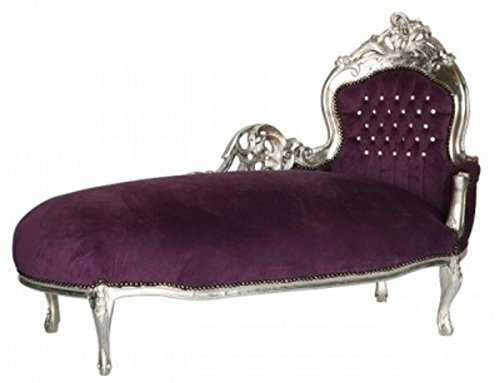 Casa Padrino Barock Chaiselongue King Lila/Silber mit Bling Bling Glitzersteinen Möbel
