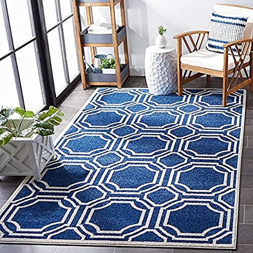 SAFAVIEH Amherst Collection Accent Rug - 3' x 5', Navy & Ivory, Geometric Design, Non-Shedding & Easy Care, Ideal for High Traffic Areas in Entryway, Living Room, Bedroom (AMT411P)