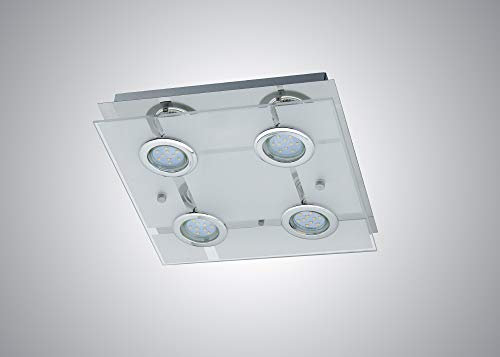 Trango 4-flammig 3177 LED Deckenleuchte in Eckig *MALTA* aus Metall mit Design Motive bedrückt Glas-Lampenschirm, Deckenlampe, Wandleuchte, Badlampe inkl. 4x 3 Watt warmweiß GU10 LED Leuchtmittel