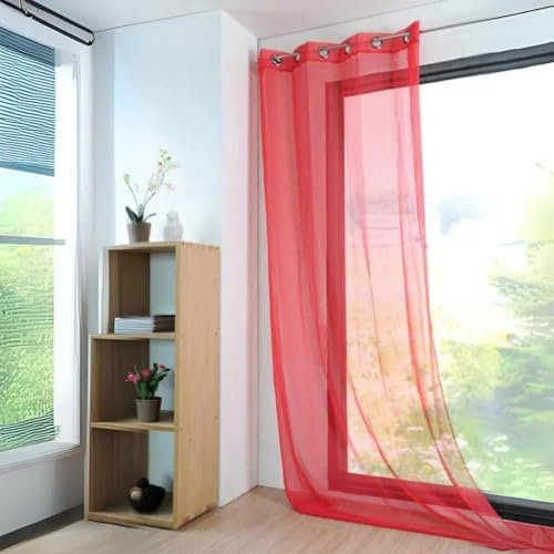 Stof - Voile Monna avec Œillets pour Salon ou Chambre - Taille 135 x 260 Rouge - Voile pour Fenêtre ou Dressing - Garantira Votre Intimité - Décoration - Idéal pour Maison