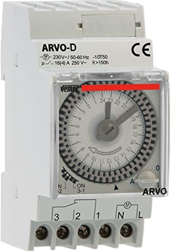 Vemer VP882500 ARVO-D - Interruttore Orario Elettromeccanico a Cavalieri, Timer con Programmazione Giornaliera, 2,5 Moduli DIN, Grigio