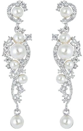 EVER FAITH® österreichischen Kristall Ivory farbe künstlich Perl Braut Ohrringe klar N04939-1