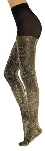 CALZITALY Collant Opaque Brillant, Or, Argent, Collants Pois, S-M, L-XL, XXL, 3XL, 4XL, 20-60 DEN, Made in Italy (S/M, Noir/Or)