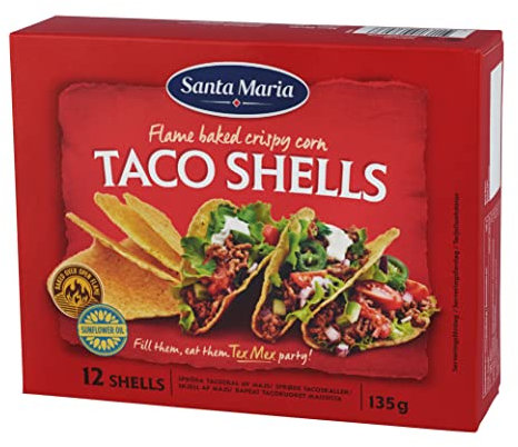 Santa Maria, Taco Shells, Tortilla auf Basis von Mais, ideal zum Befüllen mit Fleisch, Gemüse und Sauce, ideal für Mittagessen, Cena, Picknicks, Partys, 12 Stück, 135 g