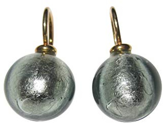 Ohr-Hänger Ohrringe Murano-Glas Perle grau-grün 12 mm Durchmesser Sterling-Silber gold-plattiert 585 Goldschmiede-Arbeit Handarbeit Unikat elegant