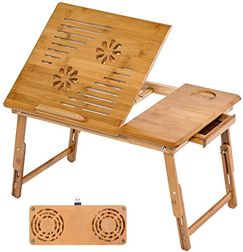 TecTake Table de lit Pliable pour PC Portable Notebook iPad Tablet en Bambou - diverses modèles - (55x35cm avec Ventilateur | no. 401655)