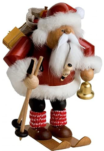 KWO Olbernhau 21692 Räuchermännchen Weihnachtsmann auf Skier, 20 cm
