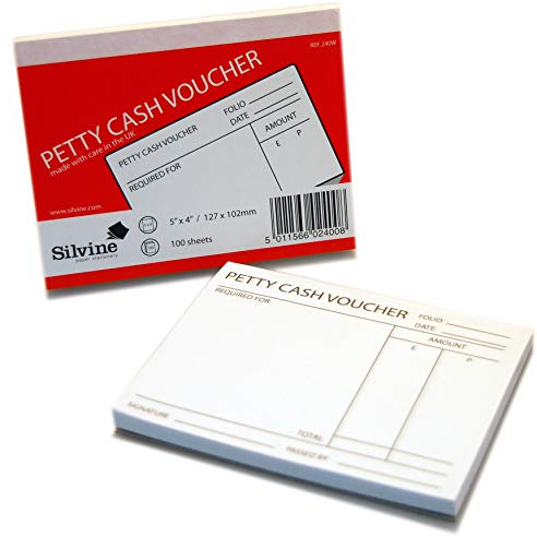 Silvine Petty Cash Voucher 100 Sheets, red, 5x4 | 100 white sheets, glue bound, printed petty cash format, 127x102mm dimensions, office use