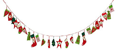 HEITMANN DECO Adventskalender Kette zum Befüllen und Aufhängen - Filz-Adventskalender - Weihnachts-Motive - Rot, Grün, 31.5 x 25 x 4.5 cm