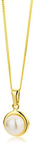 MIORE Schmuck Damen Halskette mit Kettenanhänger weiße Süßwasserperle 7.5 mm Kette aus Gelbgold 9 Karat / 375 Gold 45 cm lang