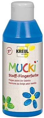 KREUL 28404 - Mucki leuchtkräftige Stoff - Fingerfarbe, 250 ml in blau, auf Wasserbasis, parabenfrei, glutenfrei, laktosefrei und vegan, optimal für die Anwendung mit Fingern und Händen