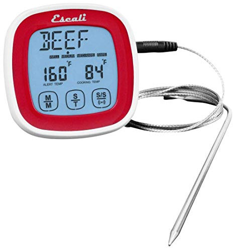 Escali DHR1-R Termometro digitale touch screen con sonda in acciaio inox e timer, rosso