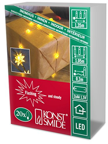 Konstsmide LED Dekolichterkette, Sterne, Blinklicht, 20 gelbe Dioden, batteriebetrieben, Innen, 2 x AA 1.5V (exkl.) - 1269-000