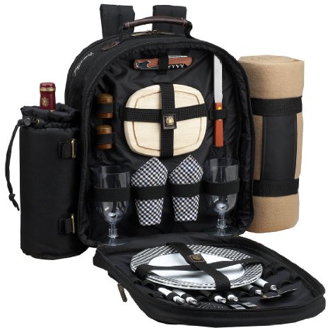Picnic at Ascot Original Equipped 2 Person Picnic Backpack with Cooler, Insulated Wine Holder & Blanket - Designed & Assembled in the USA