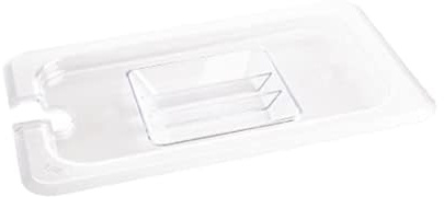 Vogue Polycarbonate Plastic Reusable 1/6 Gastronorm Notched Lid Cover U254 | Keeps food fresh while allowing utensil access; withstands temperatures from -40°C to 100°C for versatile commercial use.