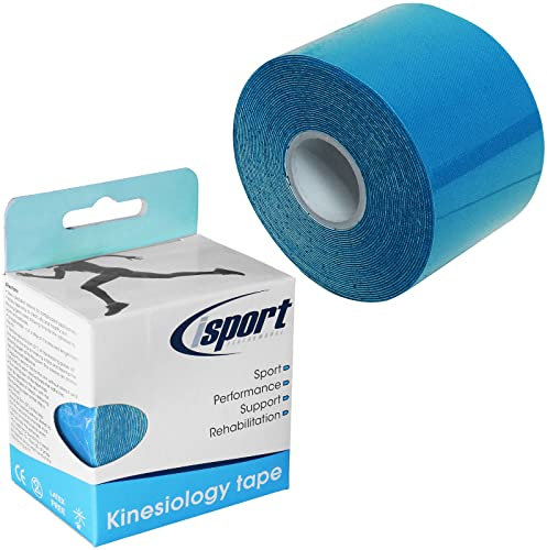 12 x 5 m Rollen von iSport vorgeschnittenen Kinesiologie Muskel-Gelenkschmerzen Unterstützung Physio Sportverletzungen Reha Tape blau 5 cm