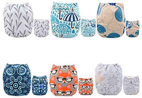 ALVABABY-Windeln, wiederverwendbar, waschbar, 6 Windeln + 12 Einlagen 6DM26-DE