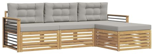 vidaXL Outdoor-Sofagarnitur 4 pcs Weiß und Hellgrau Polyester, Garten Sofa, modernes Lounge Set, entspanntes Terrassenmöbel für chillige Stunden, bequem und stylisch