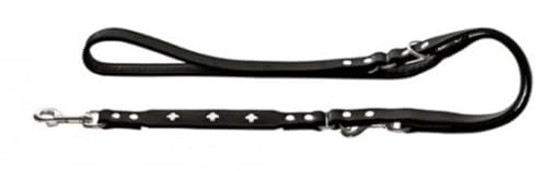 HUNTER Verstellbare Hundeführleine SWISS, Farbe: schwarz, weiches Rindsleder, schweizer Kreuz, elegante Optik, 3-fache Verstellmöglichkeit, komfortabel, Made in Germany, Größe: 18/200