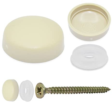 Snap-On Two Piece Dome Screw Cover Caps - Pack of 50 Large Gloss Caps & Bases : Cream