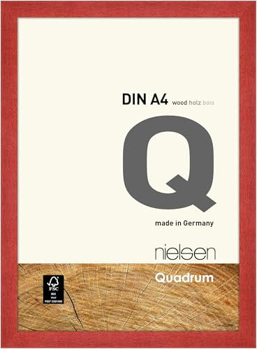nielsen Bilderrahmen, 21 x 29,7 cm (A4), Holz, Rot, Dokumentenrahmen zum Aufhängen im Hoch- & Querformat, Echtglas, Quadrum