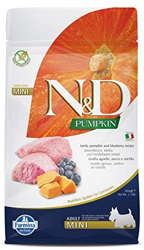 Farmina N&D Pumpkin Adult Mini Pellets Hundefutter (Trockenfutter, mit hochwertigen Vitaminen und natürliche Antioxidantien, ohne Mais, Zutaten: Lamm und Blaubeere, Portionsgröße: 800 g)