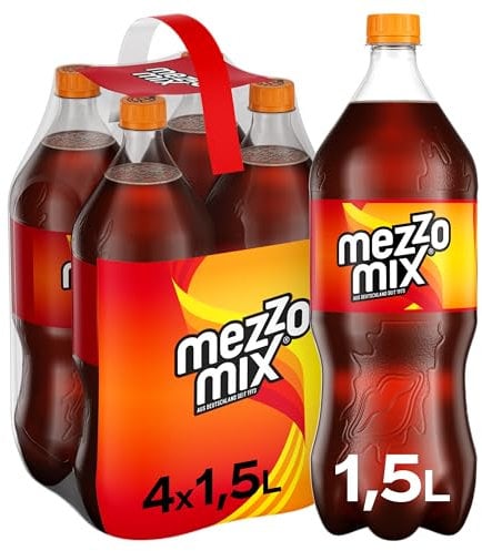 Mezzo Mix , Einzigartiges Mischgetränk aus Cola & Orange in praktischen Flaschen , 4 x 1,5 Liter