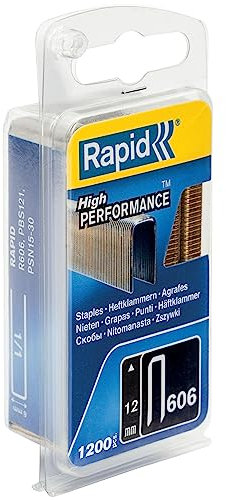 Rapid Tackerklammern Typ 606, 12mm Klammern, 1.200 Stk., Schmalrückenklammern für Holz mit geharzte Oberfläche