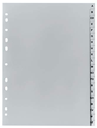 Original Falken PP Kunststoff-Register. Plastikregister für DIN A4 22,5 x 29,7 cm volle Höhe Druck A-Z 20 Blatt grau Ringbuch Ordner Trenner