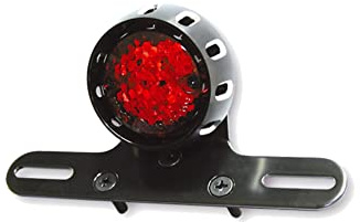 SHIN YO LED Rücklicht Ø72mm mit Kennzeichenhalter - E-Zulassung | CNC-gefrästes Gehäuse mit ovalen Seitenlöchern; Rücklicht-Maße: Ø 71,5 mm, Tiefe 32 mm mit Halter, Halter 178 x 27,5 mm.