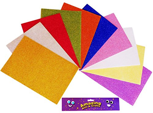 Amazing Arts and Crafts 10 Foam Sheets for Craft Self Adhesive A4 Glitter Assorted Colours