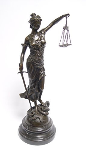 Decoratie Bronzefigur Skulptur Motiv: Justitia mit Waage und Schwert auf Marmorsockel Bronze Höhe 45 cm 4,2 kg