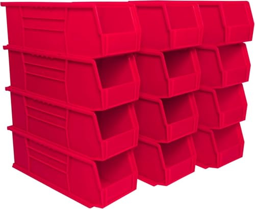 Akro-Mils 30234 AkroBins Plastic Storage Bins, Space-Saving Stackable Bins for Garage, Pantry, Craft Organization, 37,5 cm x 14 cm x 12,7 cm, Red, 12-Pack