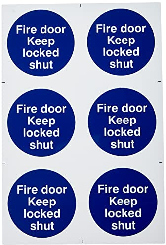 Scan Centurion 153 Schild mit Aufschrift „Fire door Keep locked shut“, verpflichtende Gesundheit und Sicherheit, selbstklebendes PVC, 200 x 300 mm, 6 pro Blatt, Weiß