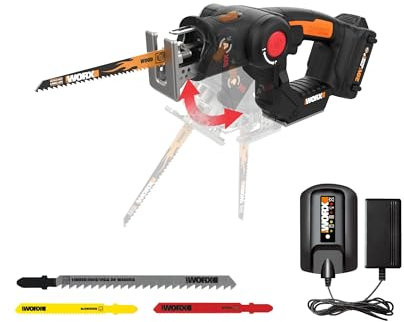 Worx 20V AXIS 2-in-1 Cordless Reciprocating Saw & Jig Saw, Orbital Cutting Reciprocating Saw, Pivoting Head Jigsaw Tool with Tool-Free Blade Change, Power Share WX550L – Battery & Charger Included