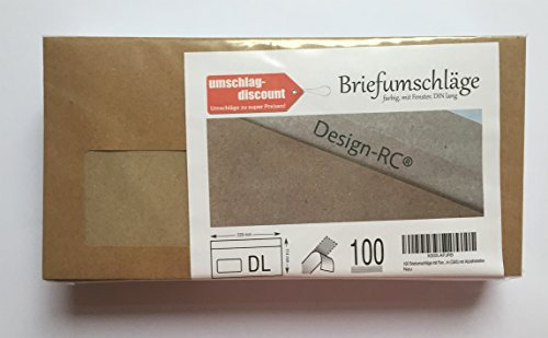 100 Briefumschläge mit Fenster, Design-RC®, aus Recycling-Papier mit kompostierbarem Folienfenster in DIN lang = 229 x 114 mm (C6/5) mit Abziehstreifen