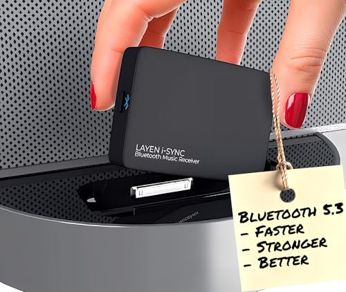 LAYEN i-SYNC | 30 Pin Bluetooth 5.3 Adapter | Premium 5.3 Wireless Audio For Bose SoundDock and Other 30pin iPod Docks, Docking Stations, Hi-Fi, Stereo and Speakers - (Not For Cars)