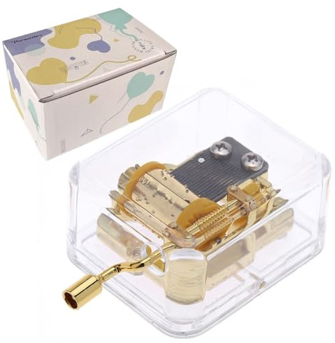 Pursuestar Happy Birthday Music Box, Clear Gold Hand Crank Musical Box for Mom/Dad/Daughter/Son - Unique Best Gifts for Christmas Wedding Mother's Day