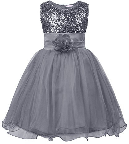 JerrisApparel Petite Fille Paillette Fête Fleur Robe de Cérémonie Bal Banquet Tulle (8 Ans, Gris)