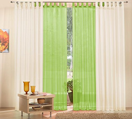 Gardinen Set, 2 x Schlaufenschal Voile, transparent, 245x140, Creme, 2 x Schlaufenschal Voile, transparent, 245x140, Apfelgrün, 6100061000