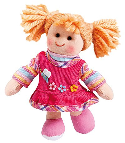 Heless 100 - Stoffpuppe Mädchen Feli mit feschem Kordkleid und Ringelshirt, ca. 15 cm große Weich-Puppe zum Kuscheln, Spielen und Liebhaben