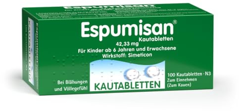 Espumisan Espumisan Kautabletten bei Blähungen, 100 St. Tabletten | Einnahme ohne Wasser – praktisch für unterwegs & Reisen. Schnell & gut verträglich. Mit frischem Pfefferminzgeschmack.