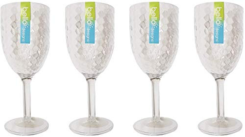 Bello Pack of 4 High Quality Plastic Wine Goblet Dimple Glasses