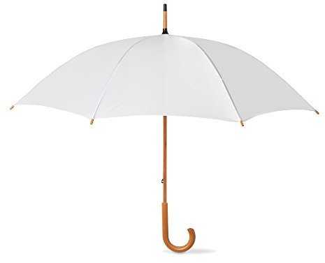 eBuyGB Automatic Opening Classic Wooden Crook Handle Large Umbrella Rainproof for Men and Women Umbrella Windproof Strong - White 41.5 Inch / 105cm Span 90cm Length