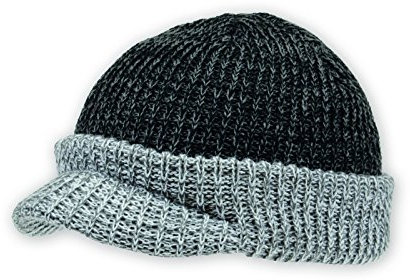 Walker Big - zweifarbige Strickmütze mit Schild und Umschlag Unisex - Schirmmütze Schildmütze (Black Melange)